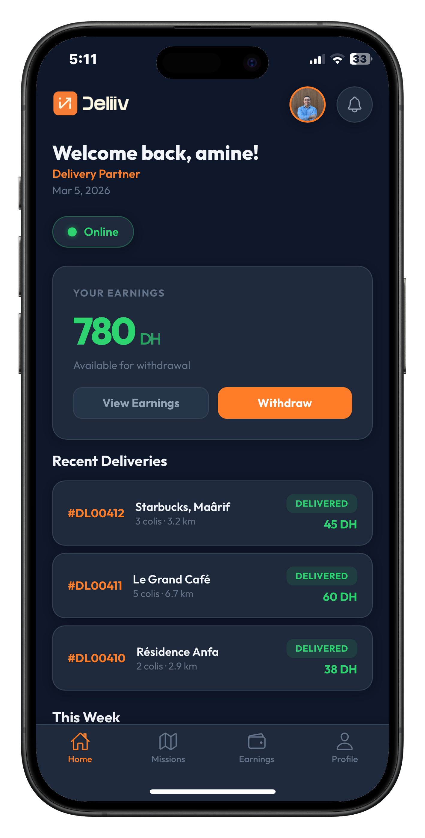 Deliiv — Dashboard Livreur